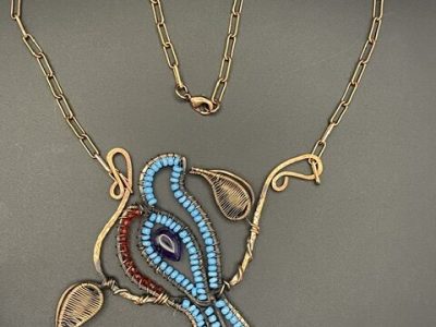 Hand Wrapped Crafted Copper Necklace With Amethyst & Beads, 1